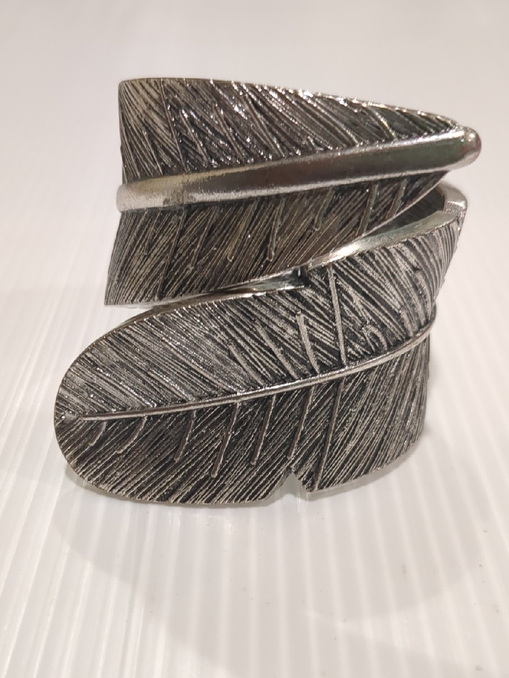 Native American Style Feather Wrap Cuff Bracelet - Silver Tone